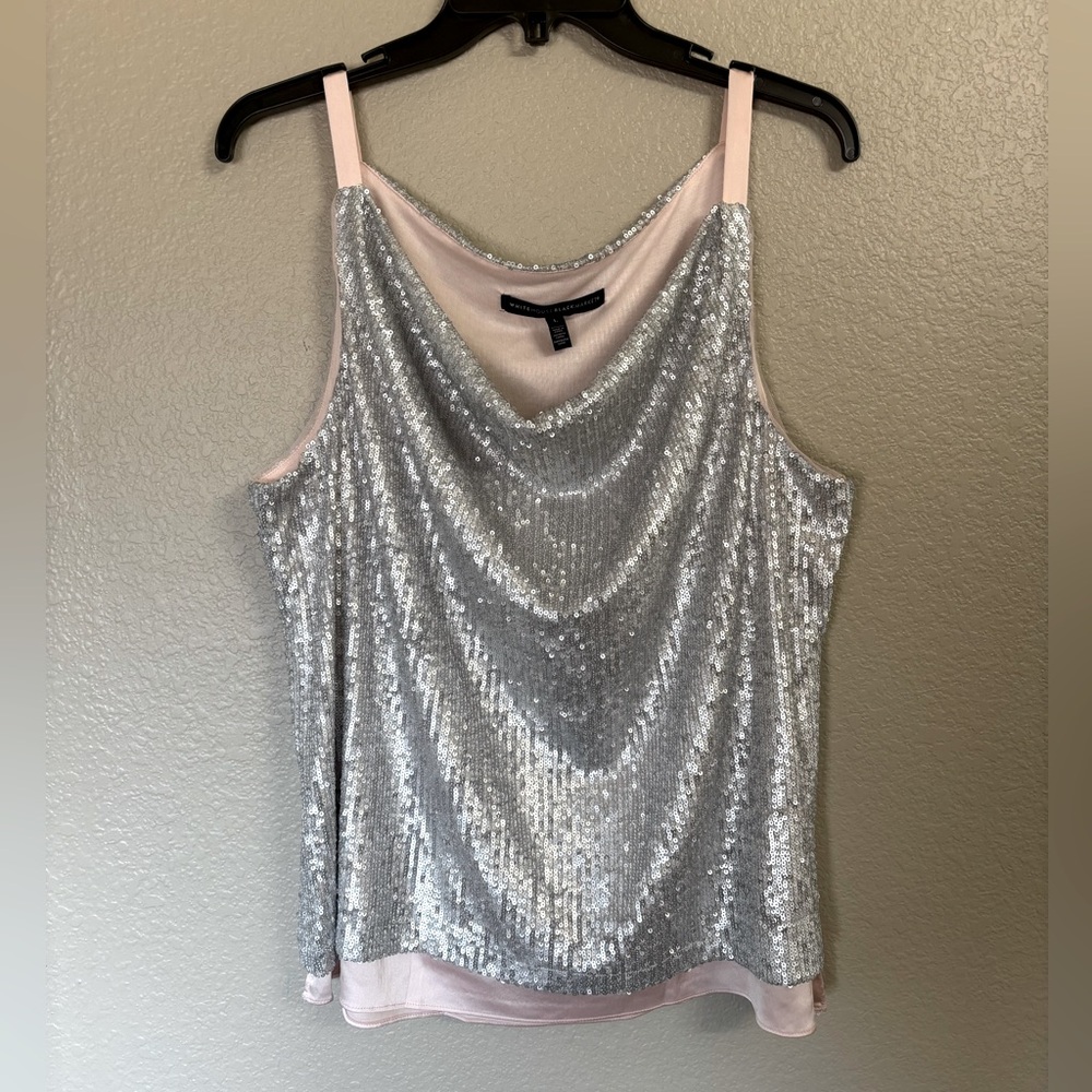 White House Black Market Silver Sequin & Light Pink Camisole